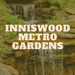 VOT - Inniswood Metro Gardens feature image with title as text overlay and photo is a water fall