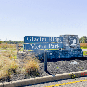landscape photo of a green sign that reads glacier ridge metro park 1200x1200 feature image size