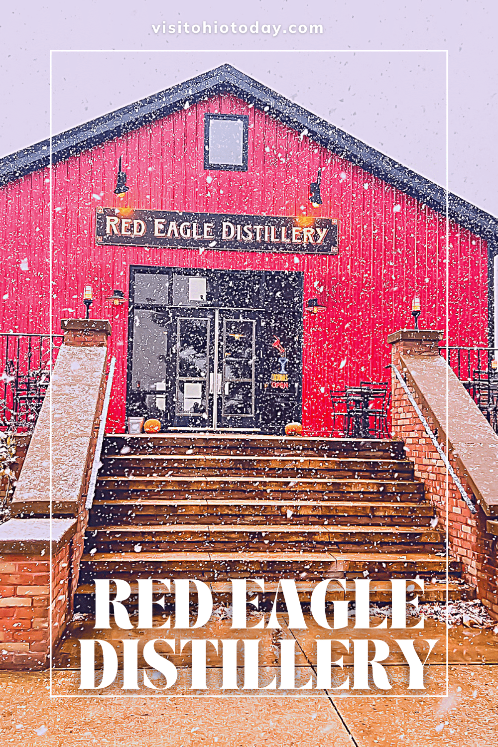 red eagle distillery in back ground with text overlay saying red eagle distillery