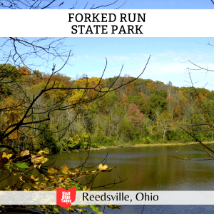 square image with a photo of the lake at Forked Run State Park.