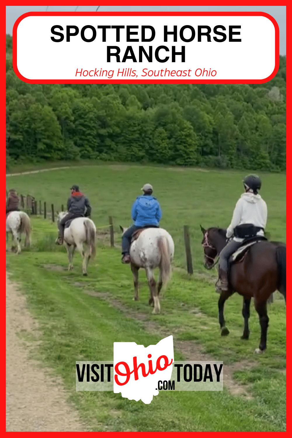 The Spotted Horse Ranch is located in the Hocking Hills region of Ohio! It offers guided horseback riding on over 30 miles of trails as well as camping with or without your own horses.  #hockinghills #ohio #horsebackriding