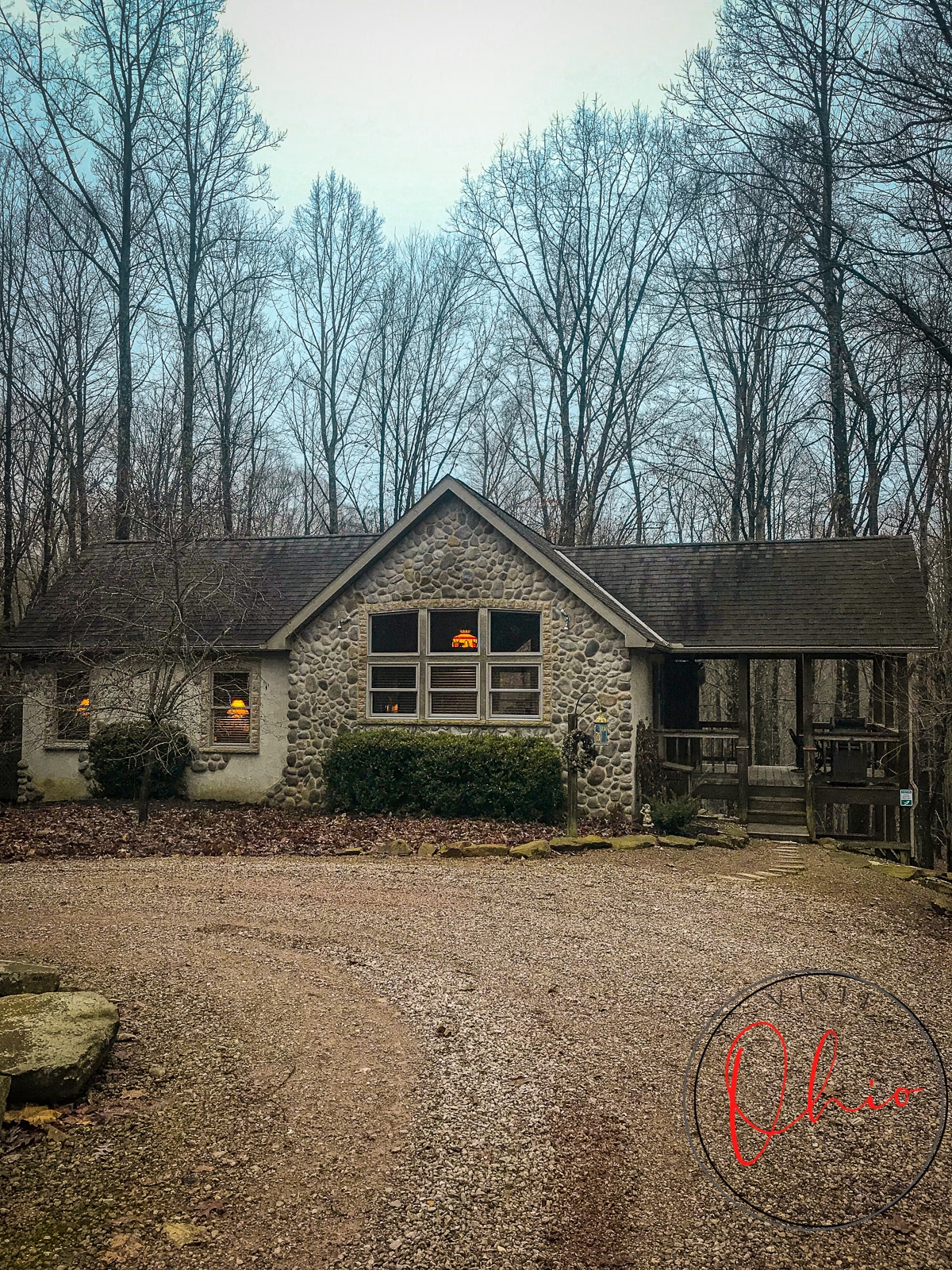 grey stone ranch house in woods Photo credit: Cindy Gordon of VisitOhioToday.com