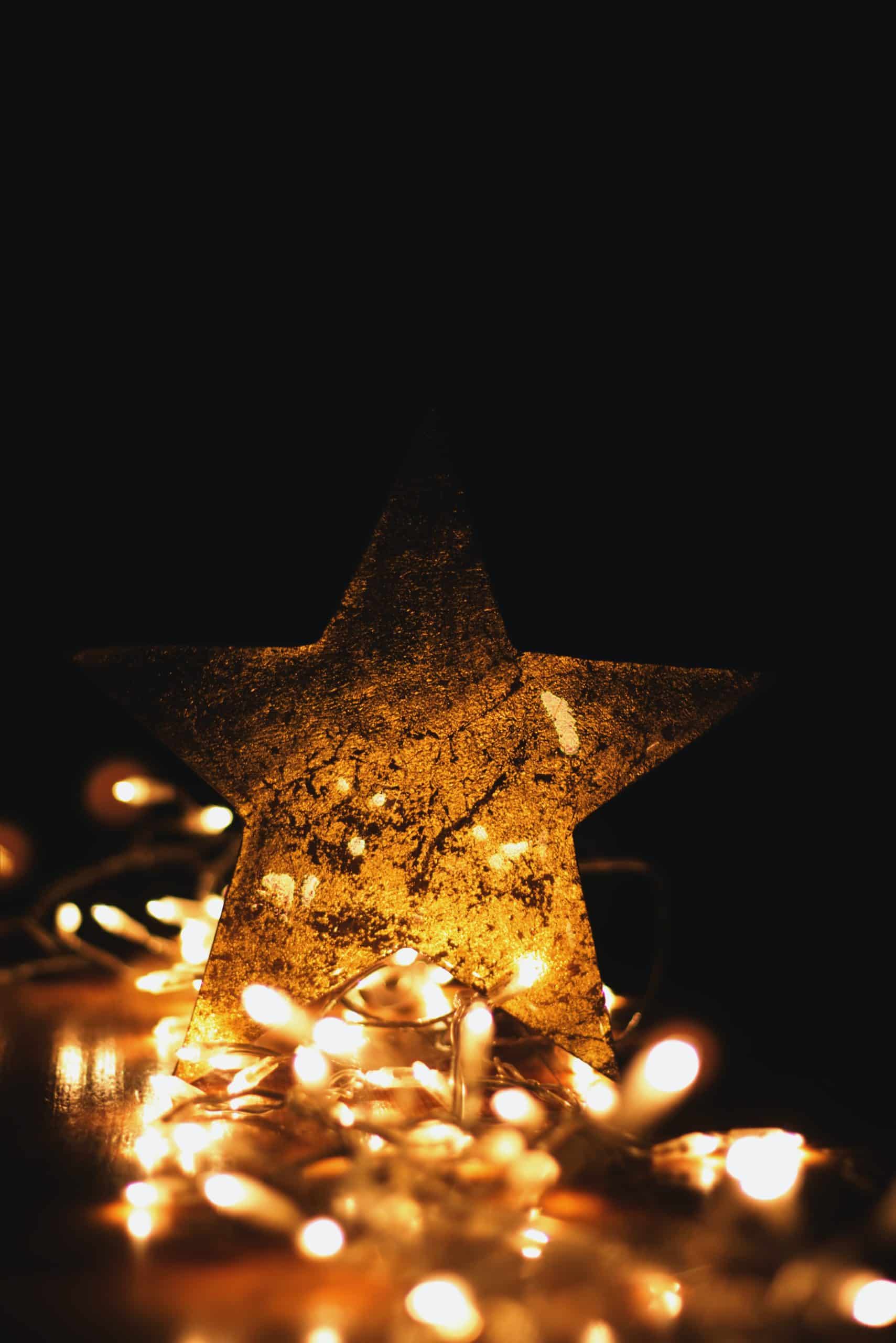 Christmas lights with a lit star