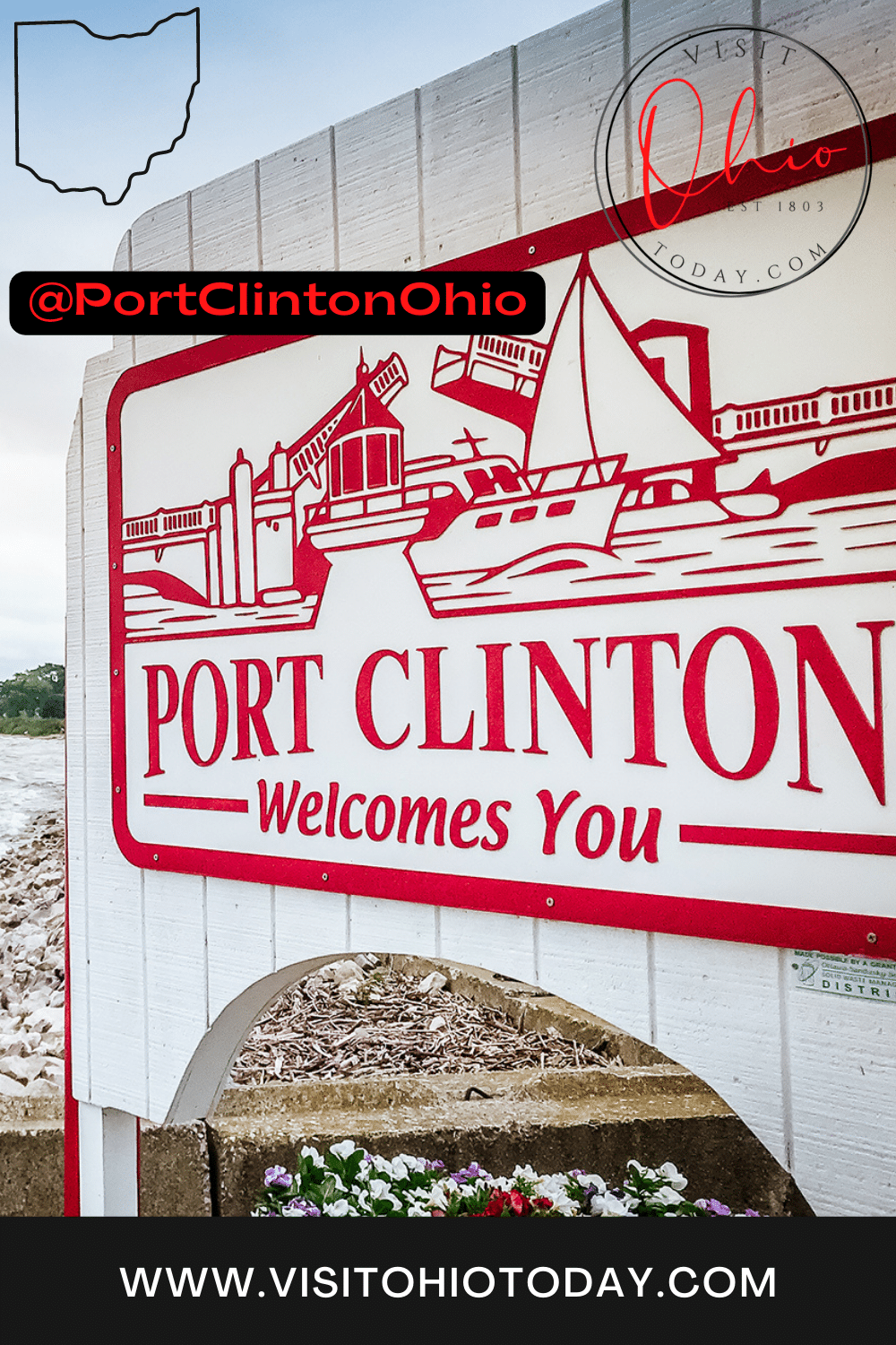 A close up photograph of a sign which says Port Clinton Welcomes You