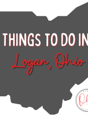 A grey image of the Ohio map. Text overlay says things to do in Logan, Ohio