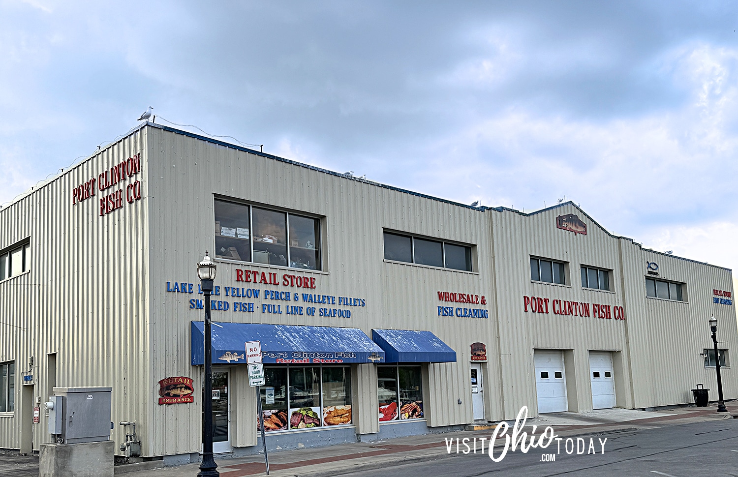 horizontal photo of the outside of the Port Clinton Fish Co building. Photo credit: Cindy Gordon of VisitOhioToday.com