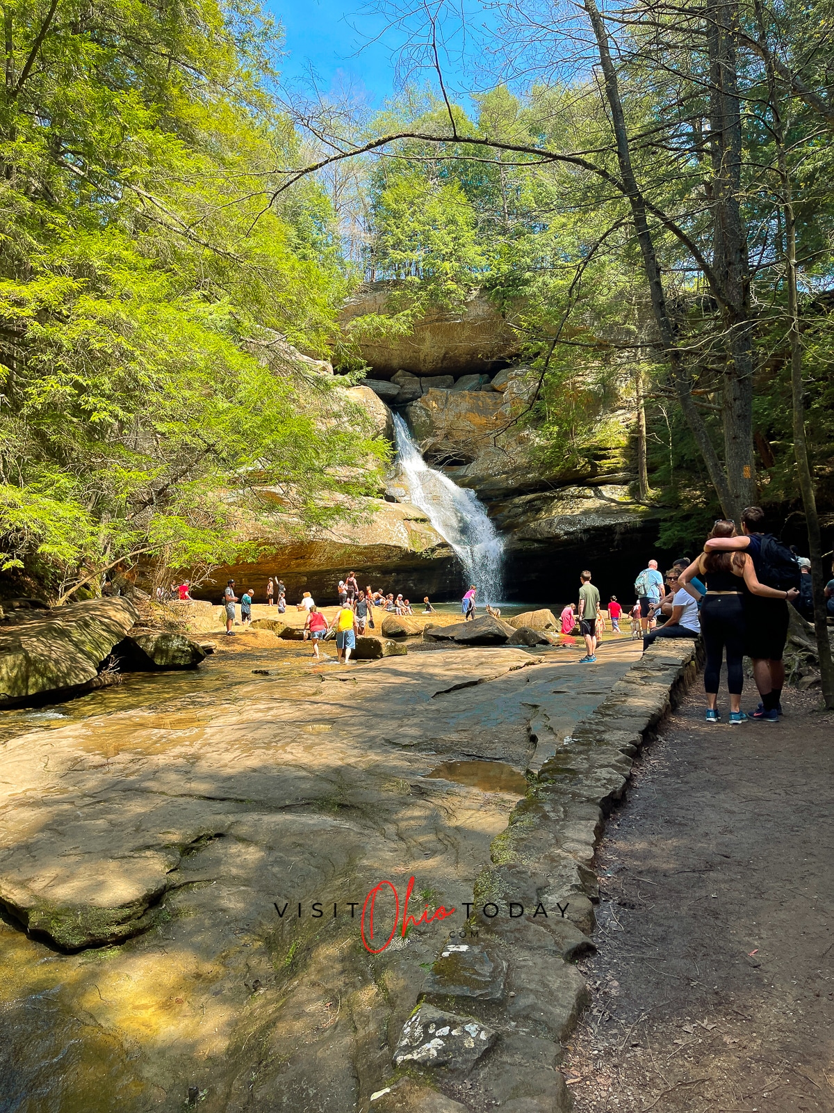 shot of cedar falls waterfall from way back. Lost of people in the view of the camera Photo credit: Cindy Gordon of VisitOhioToday.com