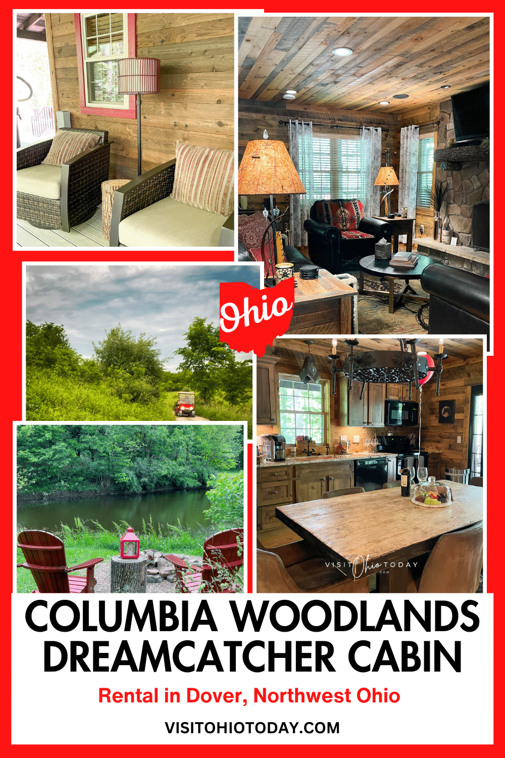 Columbia Woodlands is home to the upscale Dreamcatcher Cabin.  400 acres of beautiful scenery, luxury accommodations and activities makes for a memorable Ohio vacation! | Ohio Glamping | Visit Ohio Today |