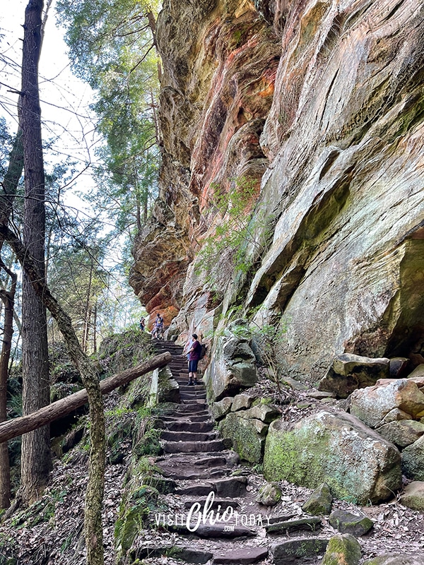 vertical photo of steps on the Rock House Trail. Photo credit: Cindy Gordon of VisitOhioToday.com