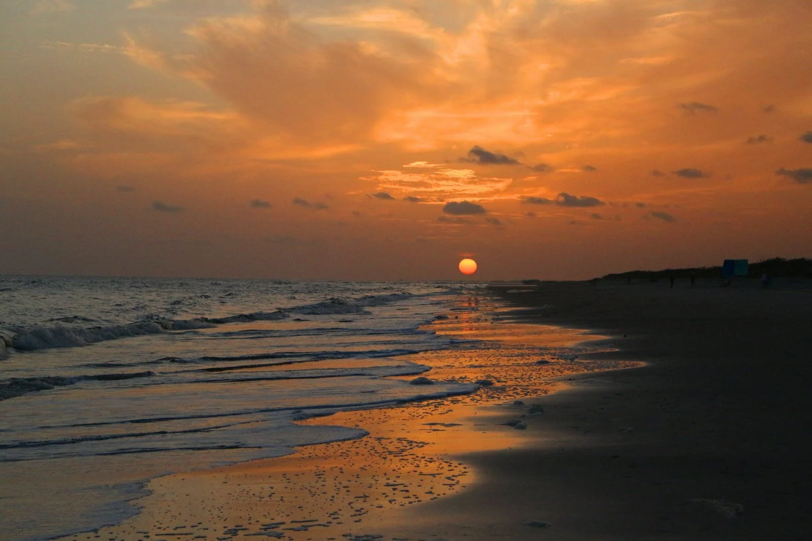 A beach at sunset