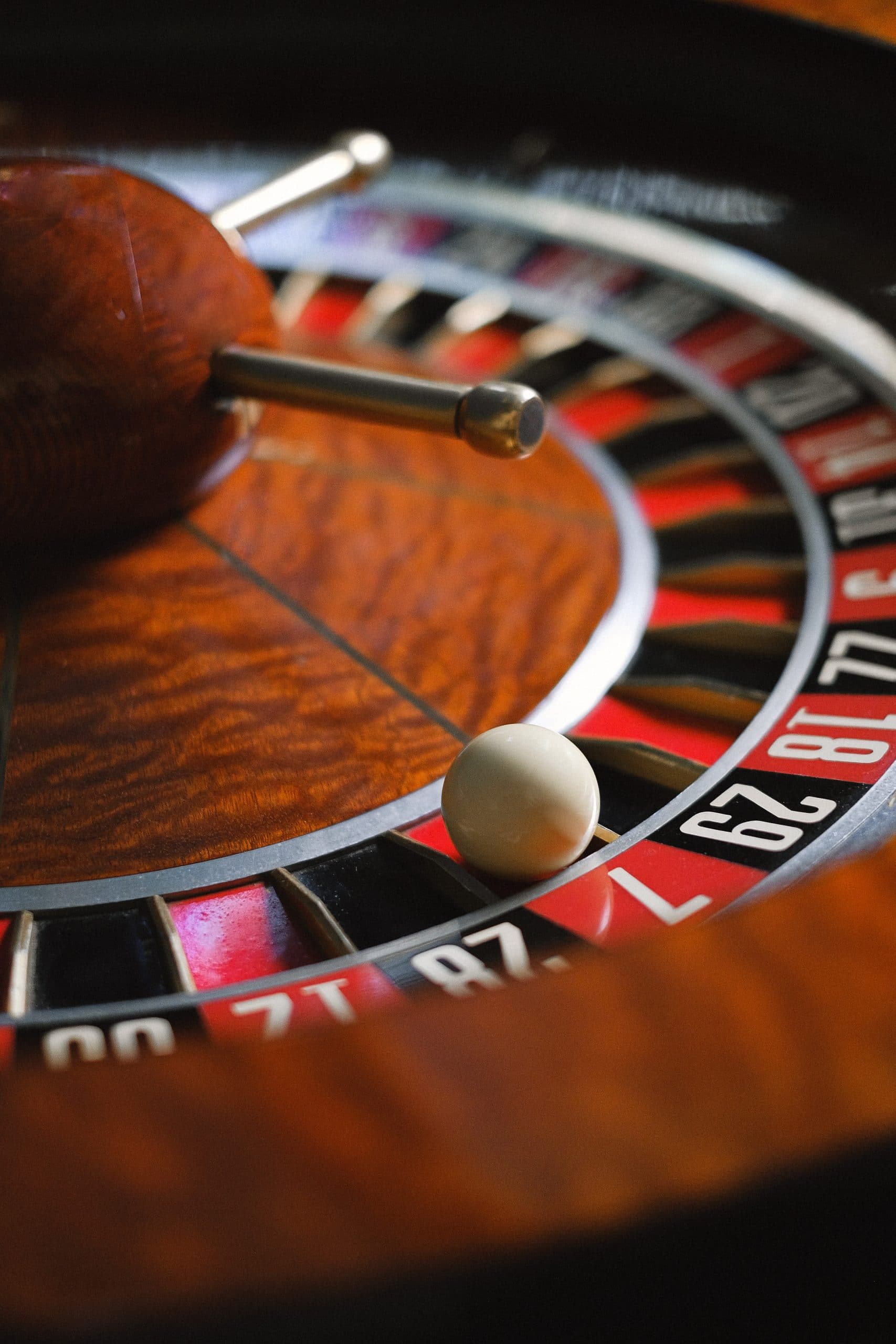 A roulette wheel with a white ball