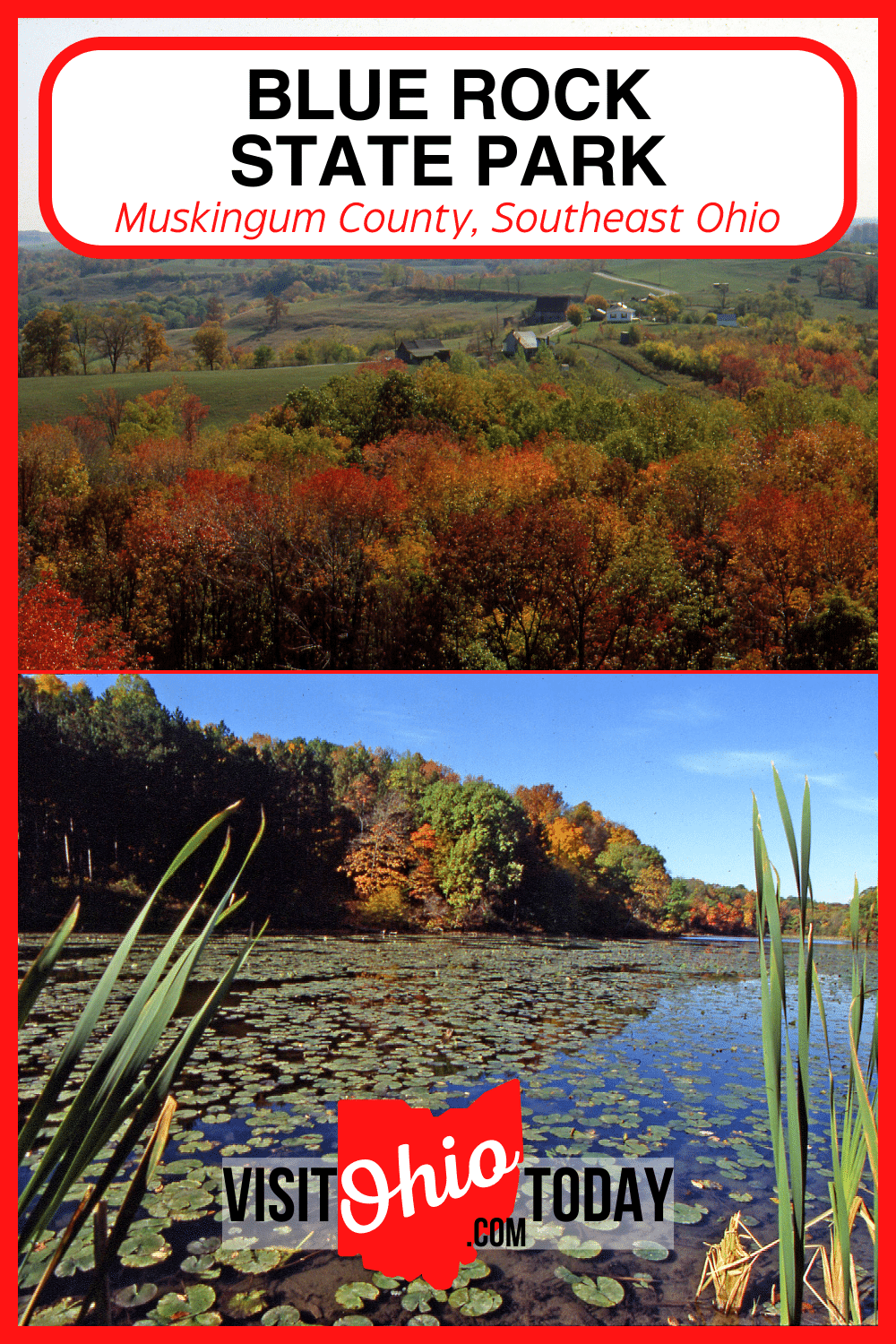 Blue Rock State Park is located in the southeast of Ohio. Enjoy the diverse flora and fauna with a backdrop of hills and forests at this 322-acre state park.