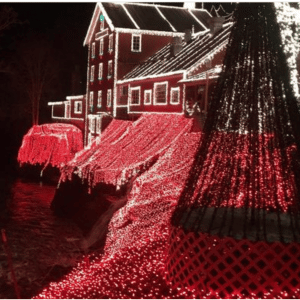 building with lots of christmas lights