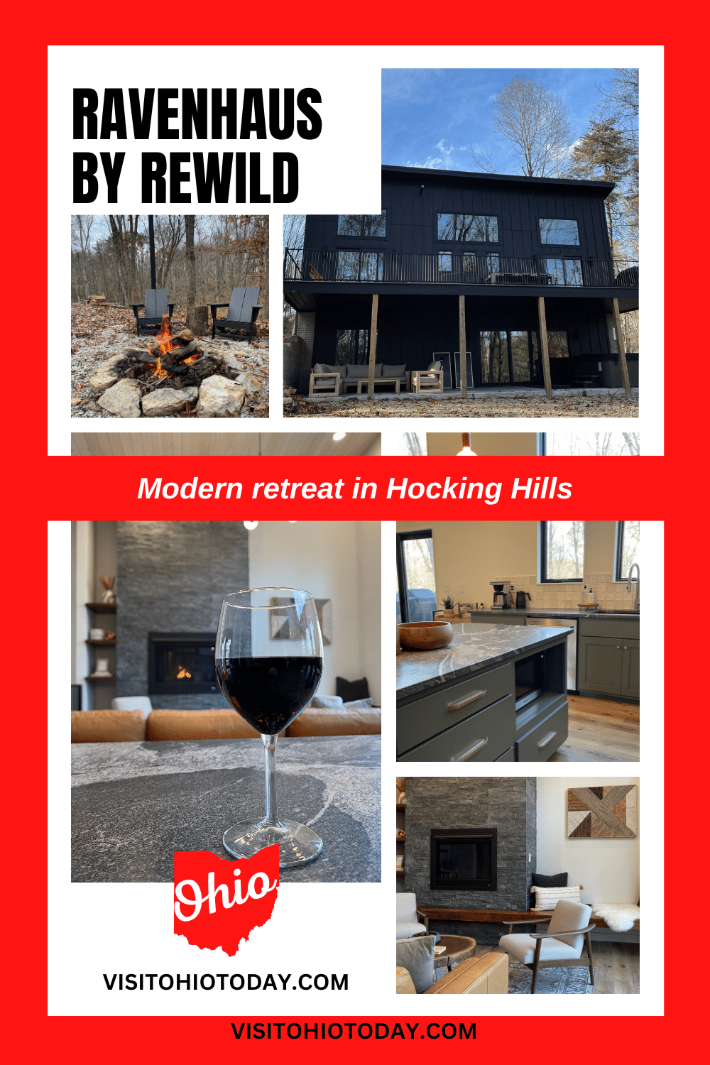 Ravenhaus by ReWild Rentals is a modern retreat located in the heart of Hocking Hills Ohio. This extremely well appointed cabin sleeps 8 with three bedrooms and three bathrooms.