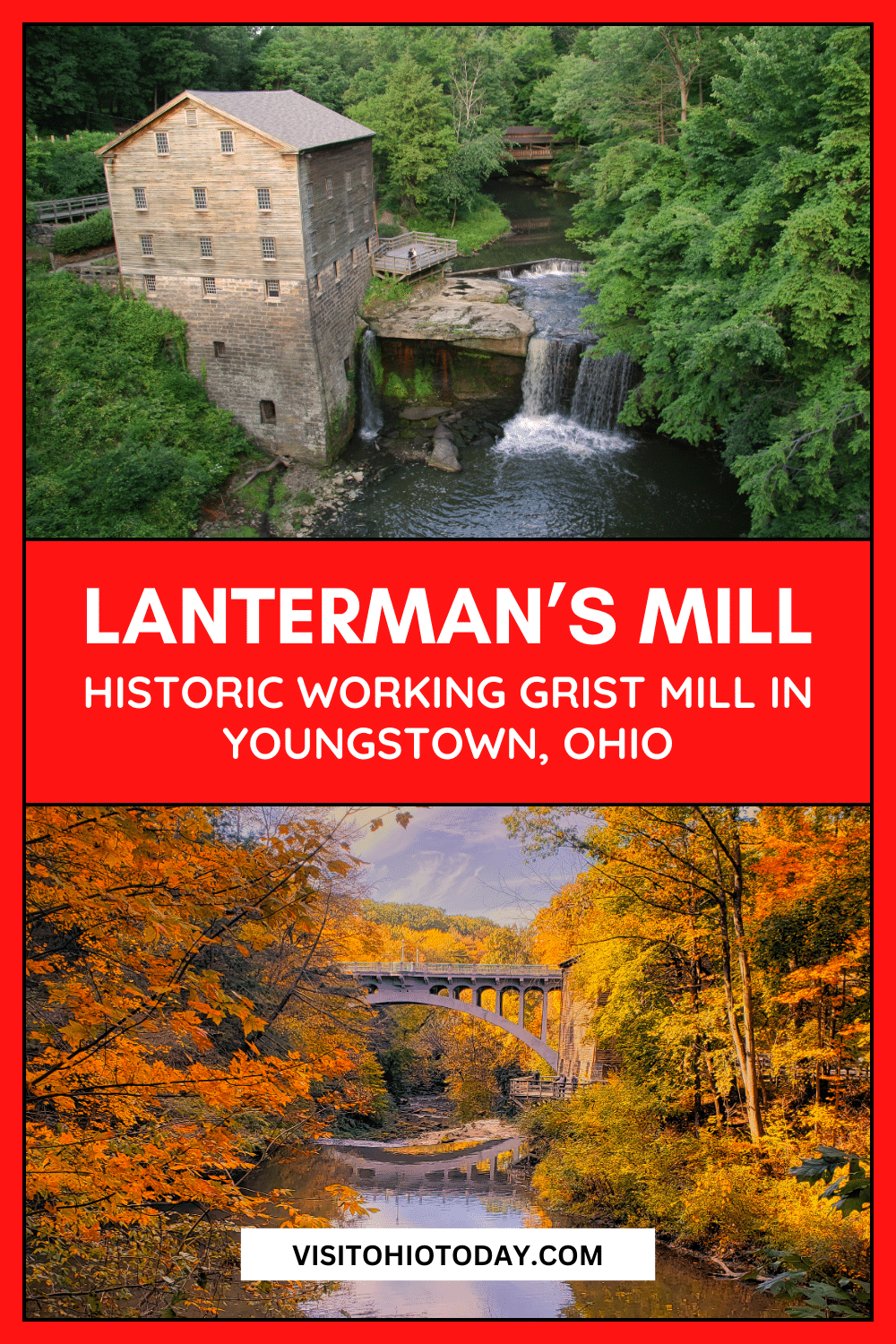 Lanterman's Mill in Youngstown Ohio is steeped in history, is a stunning place to visit, and has inviting walks and an amazing waterfall.