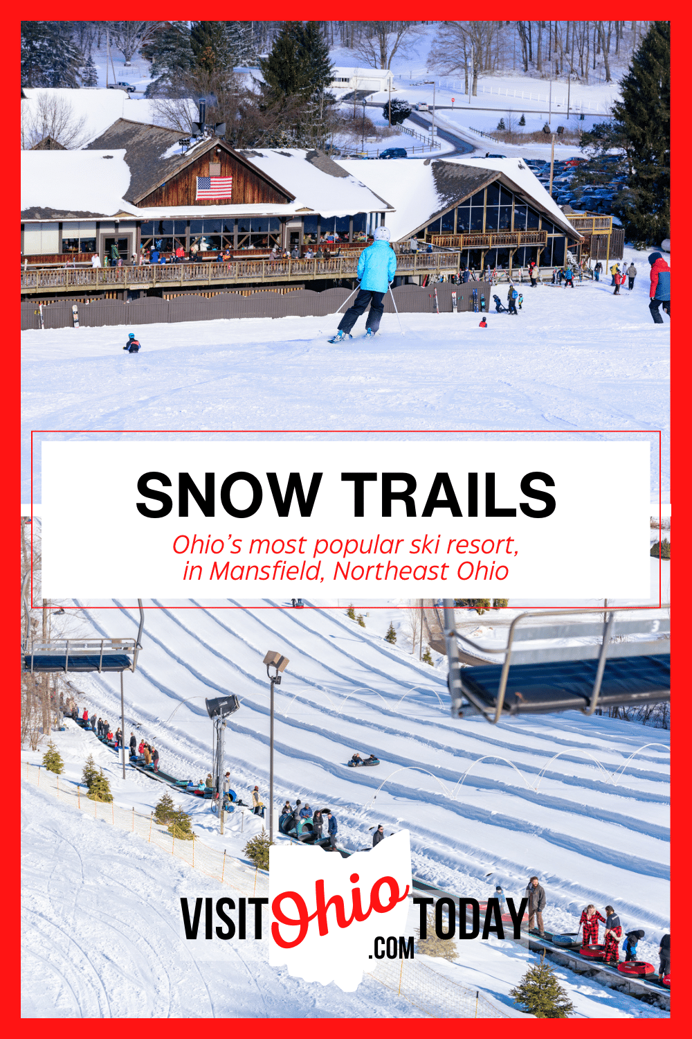 Snow Trails in Mansfield Ohio is the most popular Ohio resort for skiing, snowboarding and snow tubing.  #ohio #snowtrails #Mansfield #tubing