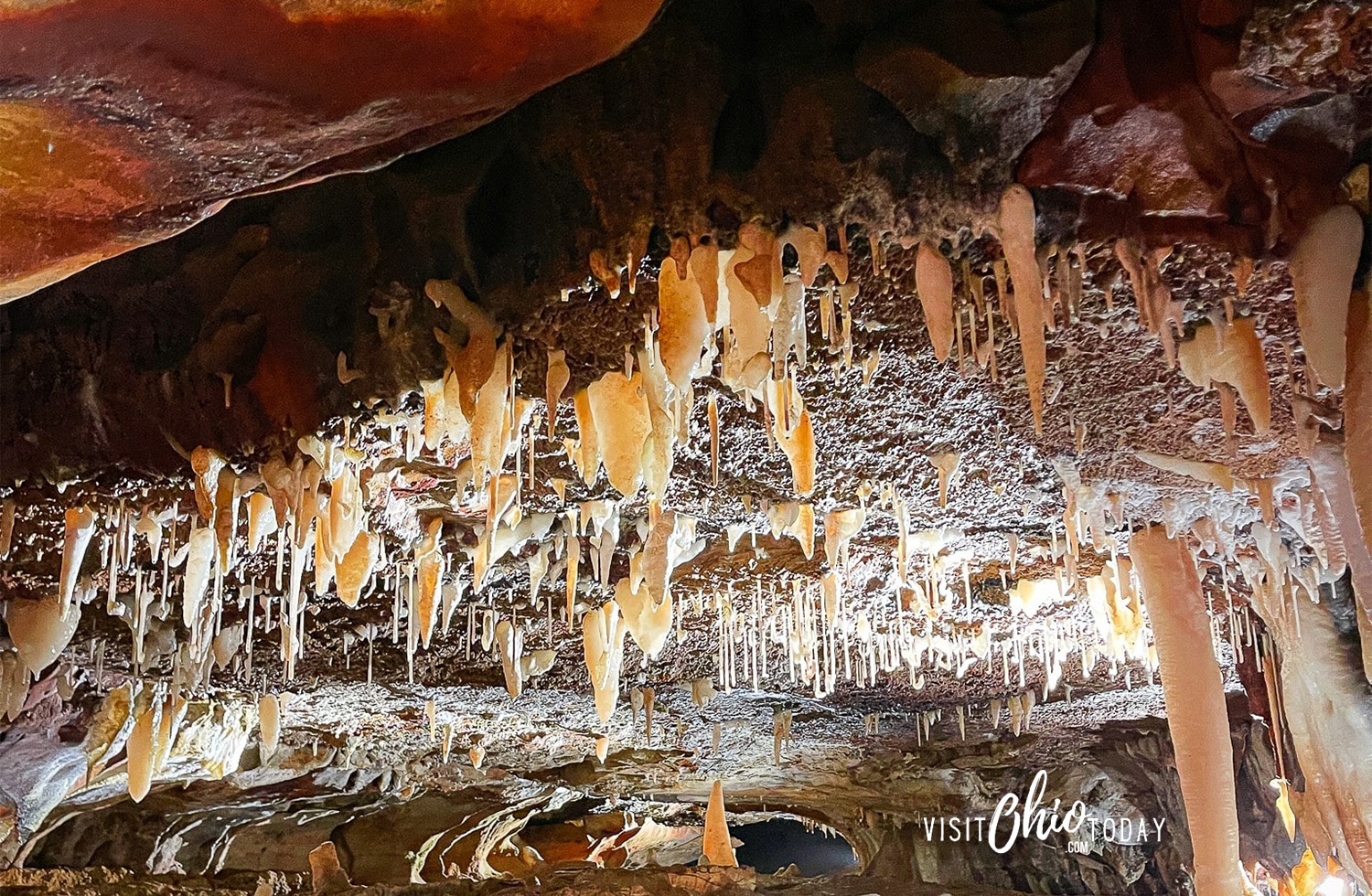 A photo of stalagmites and stalactites inside Ohio Caverns. Photo credit: Cindy Gordon of VisitOhioToday.com 
