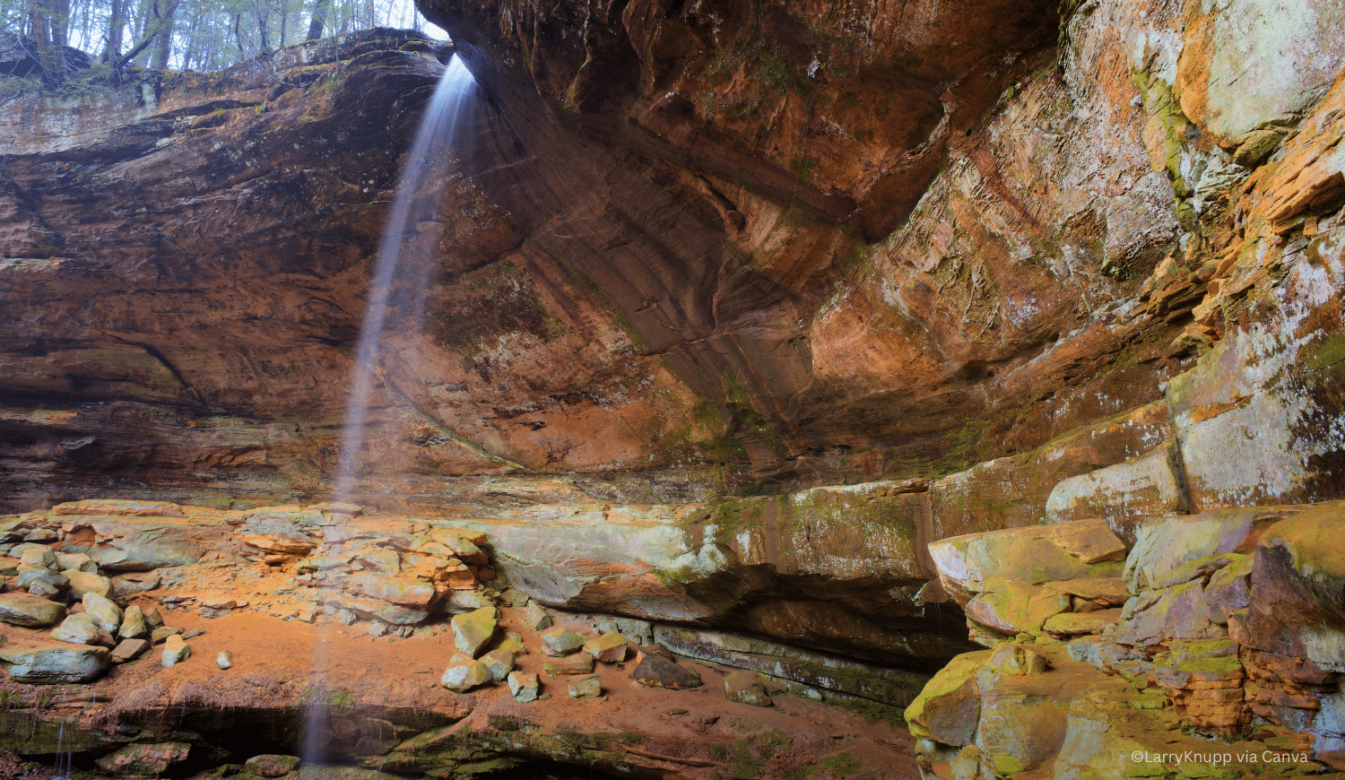 horizontal photo of the waterfall at Cantwell Cliffs, Hocking Hills