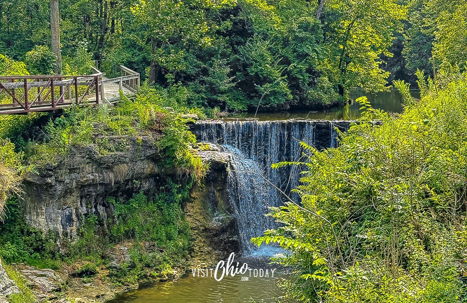 horizontal image of Cedar Cliff Falls at Indian Mound Reserve. Photo credit: Cindy Gordon of VisitOhioToday.com