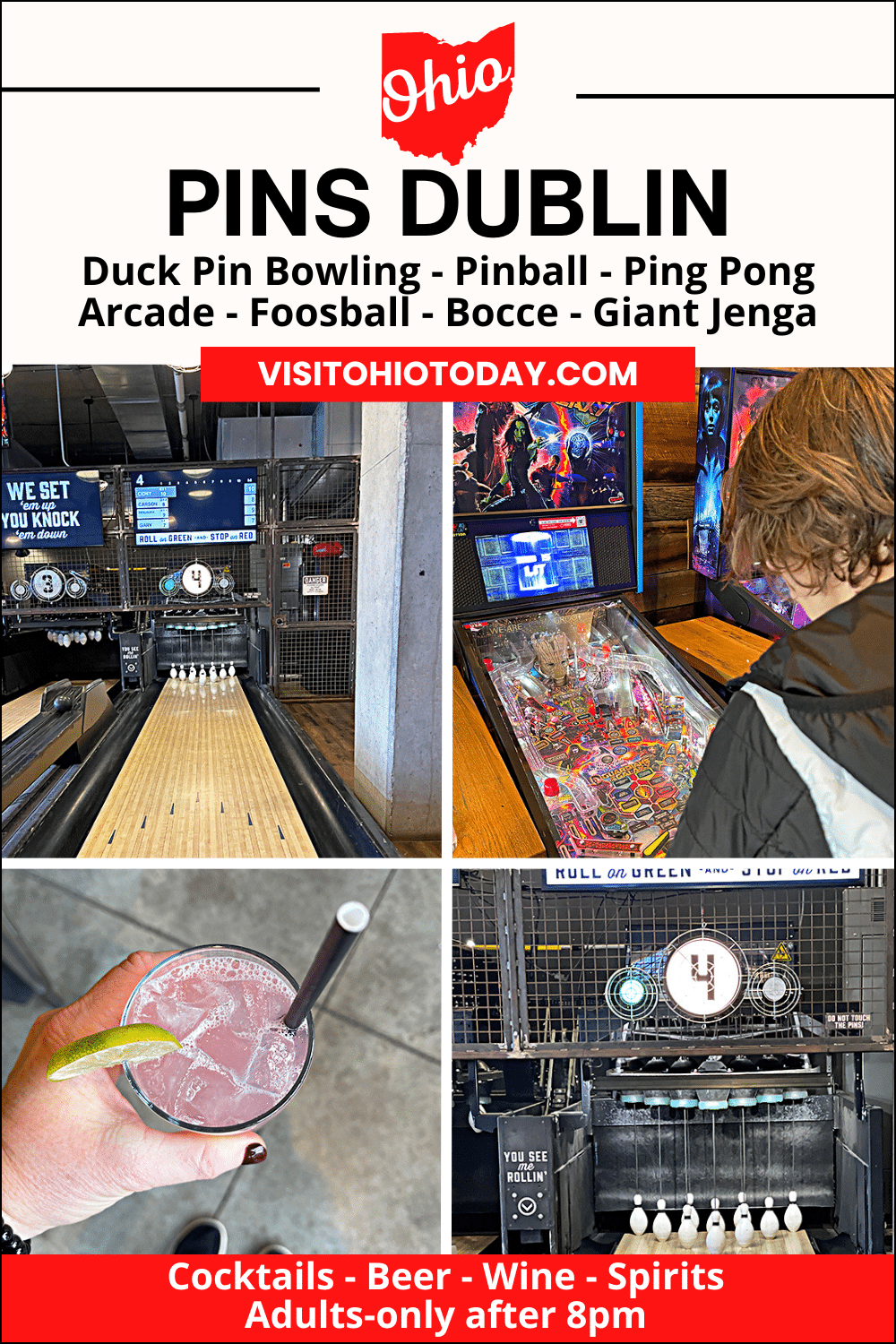 Pins Mechanical Dublin, aka Pins Dublin is located in the Bridge Park area of Dublin Ohio. Pins Dublin has duckpin bowling, arcades, pinball and more!