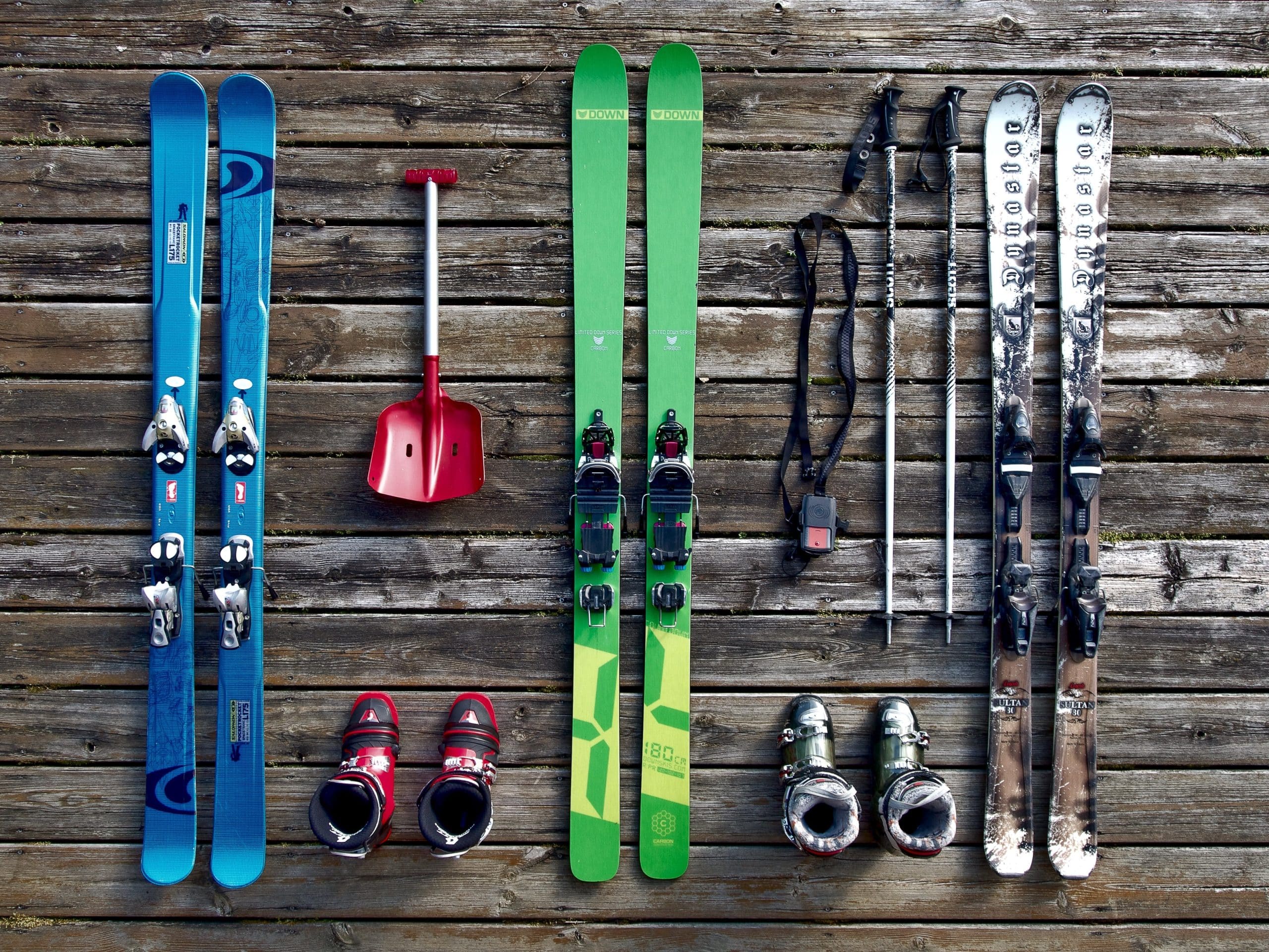 an image of skiing equipment ready to be used