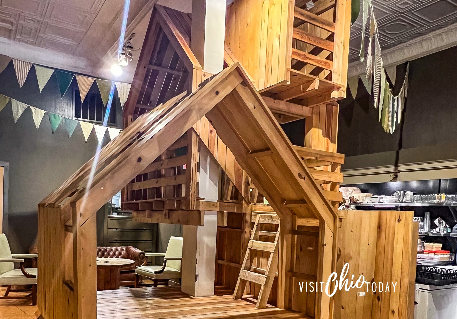horizontal photo of the wooden tree house play area at The Well