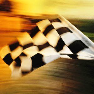 A blurred image of a black & white chequered race starters flag