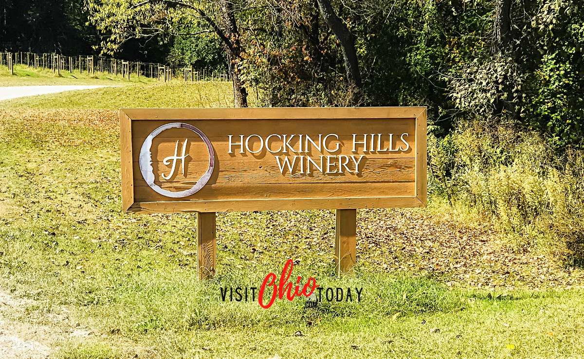 horizontal photo of the sign for Hocking Hills Winery. Photo credit: Cindy Gordon of VisitOhioToday.com