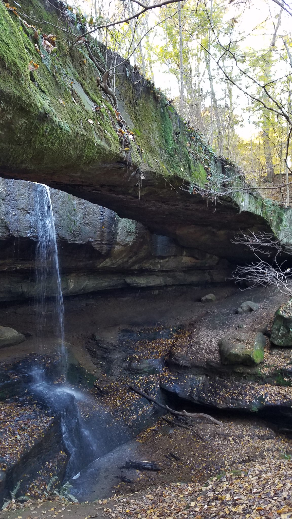 vertical photo of the Rockbridge Falls at the bridge at Rockbridge State Nature Preserve 