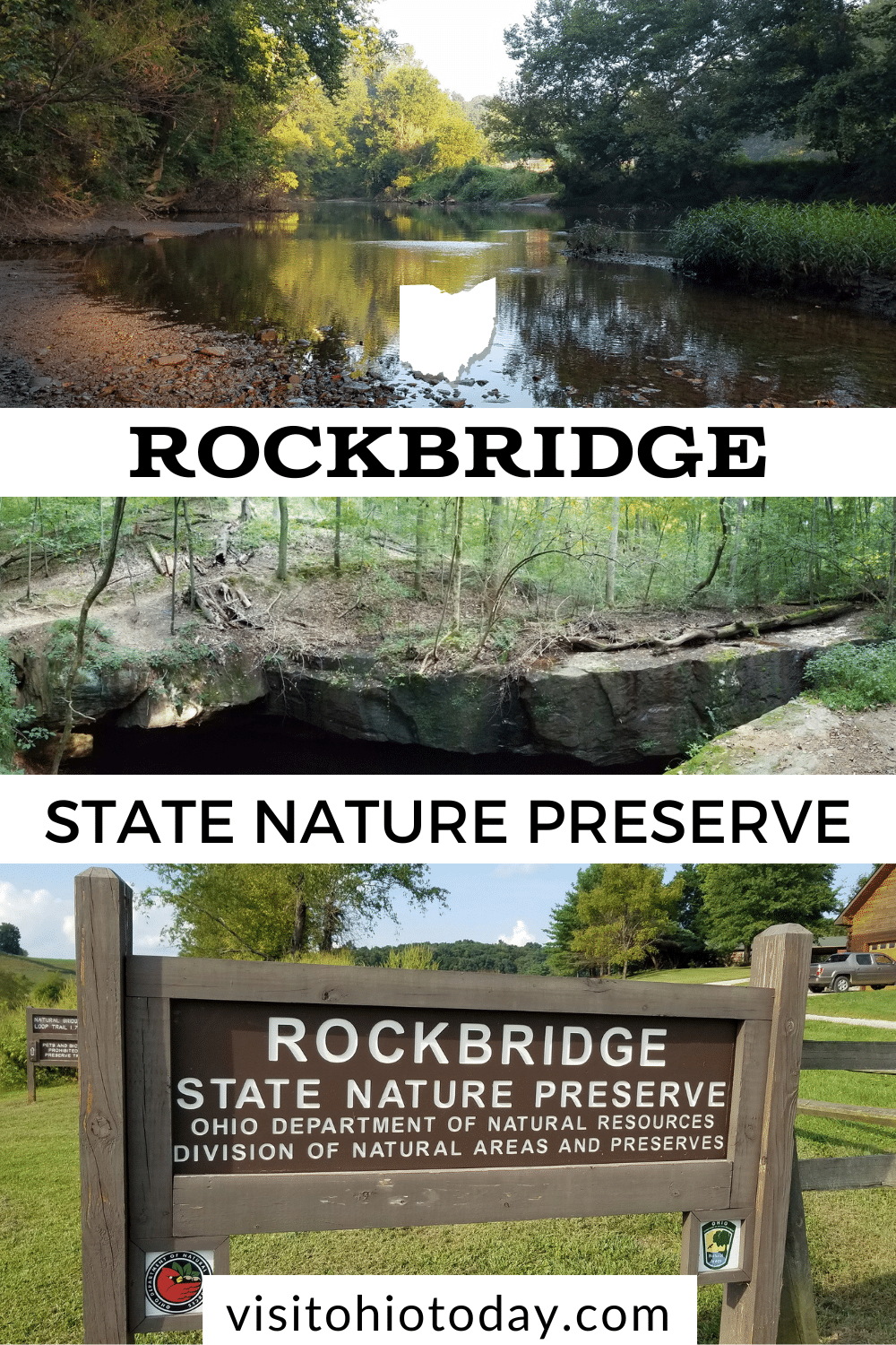 Rockbridge State Nature Preserve is home to the large, natural, Black Hand stone bridge known as Rock Bridge. It is more than 100-feet long and arches 50-feet across a ravine. It is the largest natural bridge in Ohio.