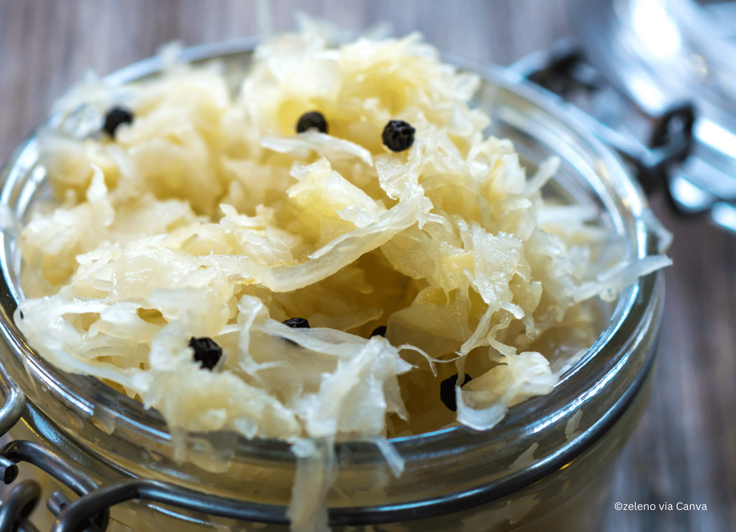 horizontal photo of a close up shot of a jar of sauerkraut