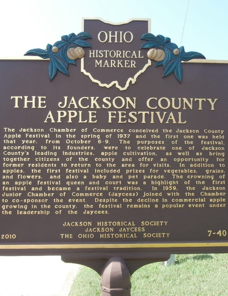 Vertical photo of the information sign about the Jackson Apple Festival