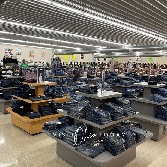 square photo showing the jeans displays in the boot shop outlet