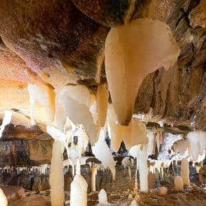 square photo of the ohio caverns with some unusual shaped stalactites