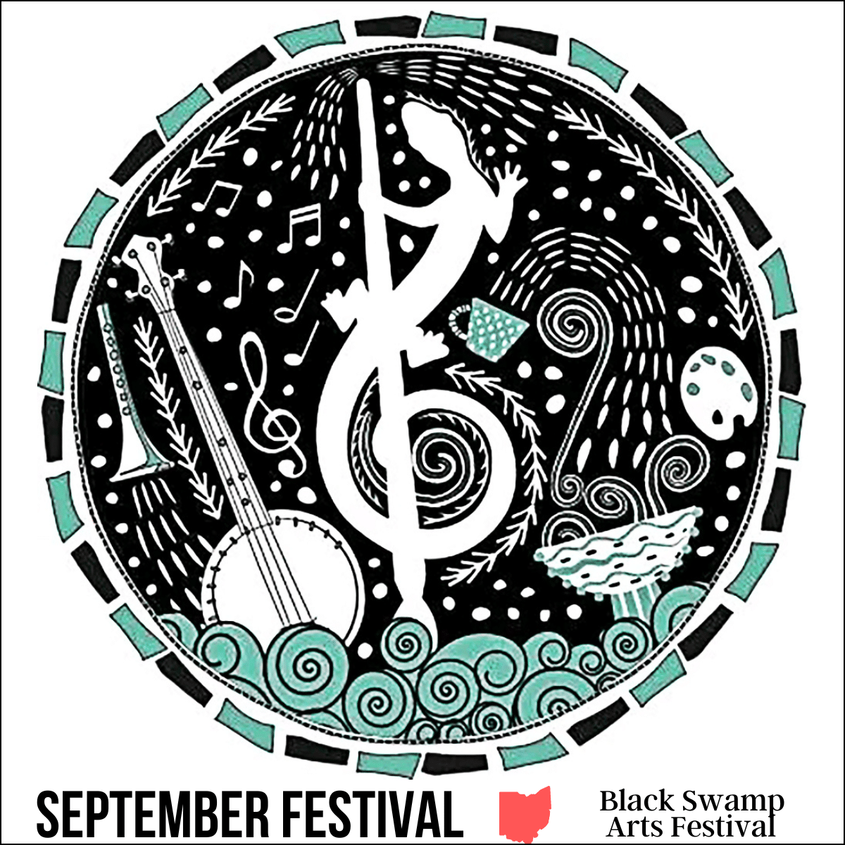 square image with the Black Swamp Arts Festival logo. September Festival