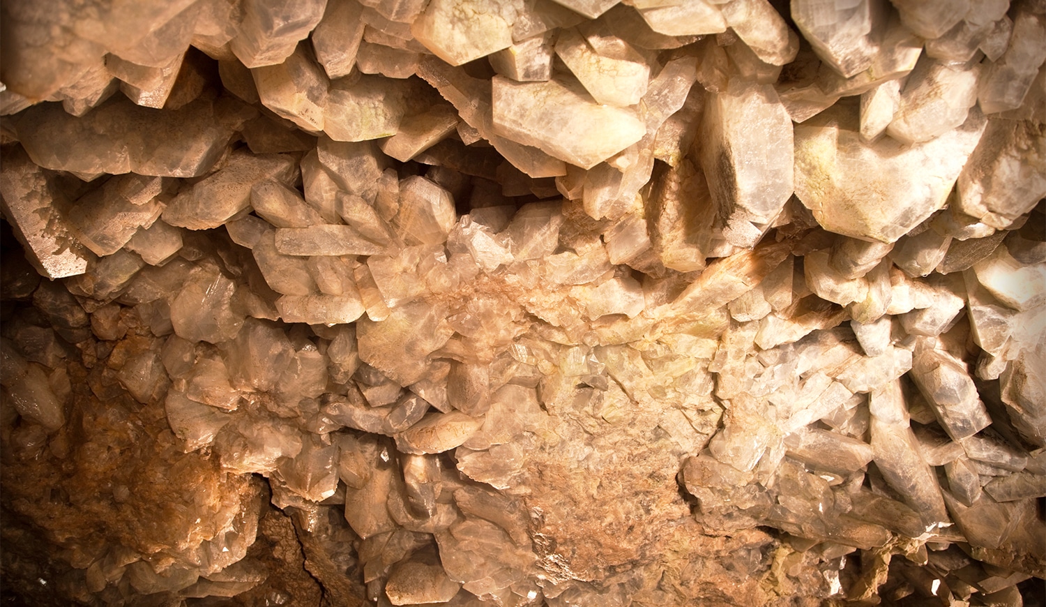 horizontal image showing the roof of the crystal cave with many crystals forming Image via Canva pro license