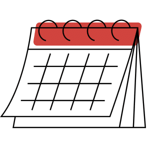 calendar with red at the top and white with black lines to form boxes on the bottom