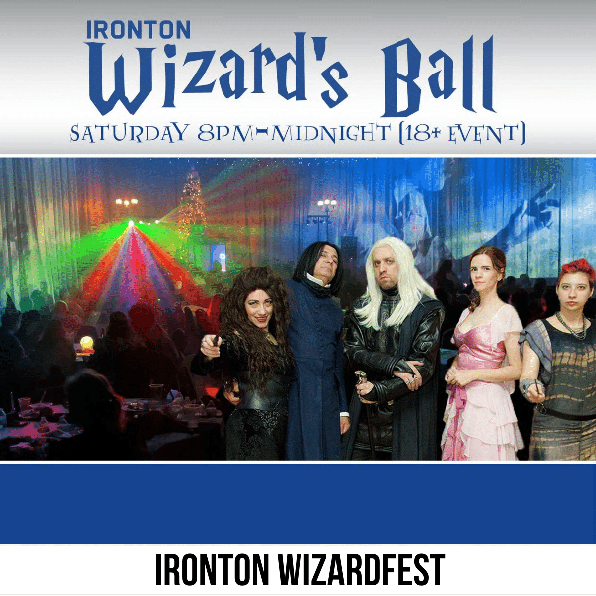 square image with a photo of the Wizard's Ball at the Ironton Wizardfest. A white strip across the bottom has the text Ironton Wizardfest. Image courtesy of Ironton Wizardfest