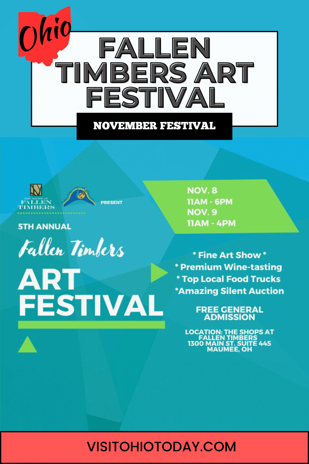 Fallen Timbers Art Festival takes place at The Shops at Fallen Timbers in Maumee. A weekend of art and entertainment in early November.