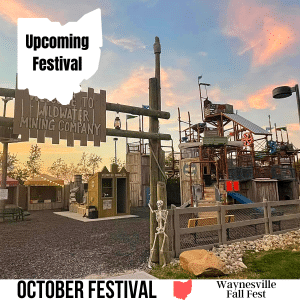 square image with a photo of the Wildwater Mining Co play set at Waynesville Fall Fest. A white strip at the bottom has the text October Festival Waynesville Fall Fest. Image courtesy of Waynesville Fall Fest