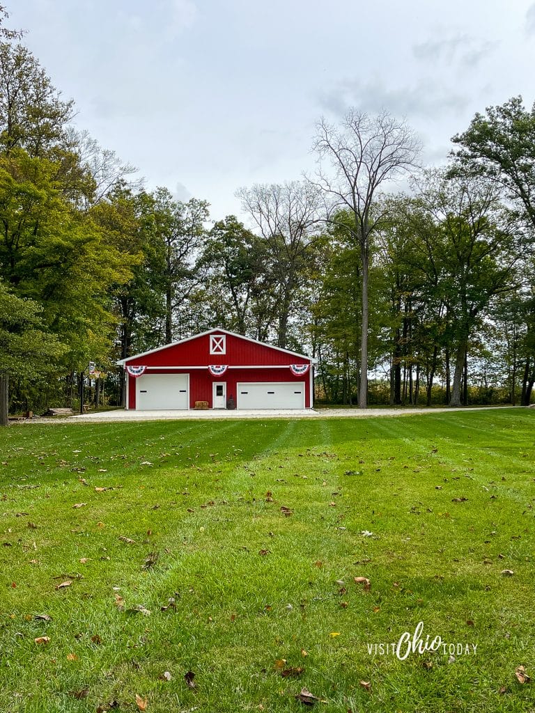 red barn with white doors, looks like a modern pole barn photo credit: Cindy Gordon of VisitOhioToday.com
