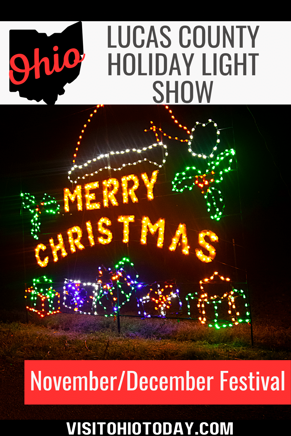 The Lucas County Holiday Light Show is a drive-thru light display event that takes place from mid-November through the end of December in Maumee Ohio at the Lucas County Fairgrounds.