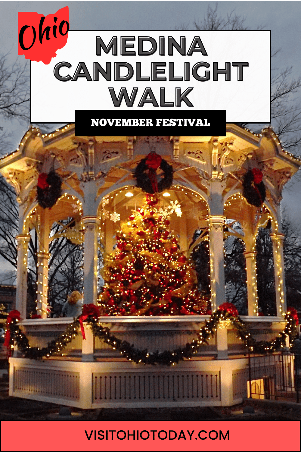 The Medina Candlelight Walk Event is from Friday November 17 until Sunday November 19, 2023. Medina is a wonderland of lights for these three days.