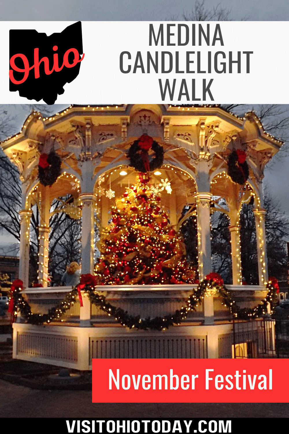 The Medina Candlelight Walk is a three-day event held in November. Historic Medina comes to life with Christmas lights and festive decorations for this weekend.