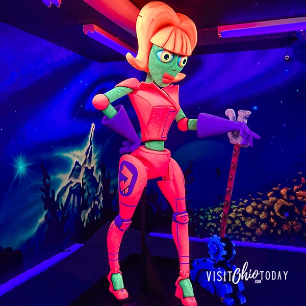 square photo of an alien girl at Alien Vacation Mini Golf. Photo credit: Cindy Gordon of VisitOhioToday.com