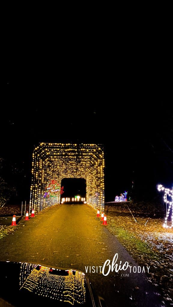 Light tunnel of white lights to drive through at butch bandos fantasty of lights. Photo Credit: Cindy Gordon of VisitOhioToday.com