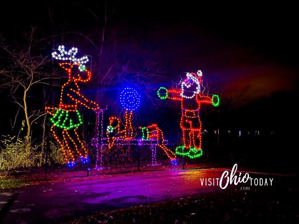 lighted reindeer and santa working out display at butch bandos fantasty of lights. Photo Credit: Cindy Gordon of VisitOhioToday.com