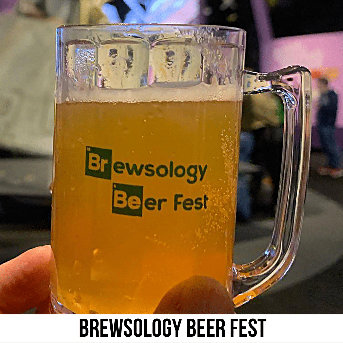 square image with a photo of a mug of beer in a Brewsology Beer Fest mug