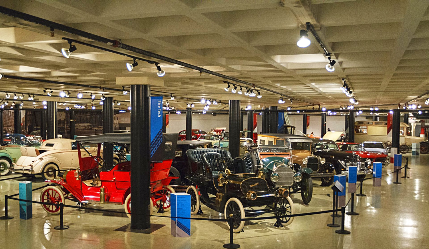 horizontal photo of the inside of the Crawford Auto Aviation Museum at the Cleveland History Center