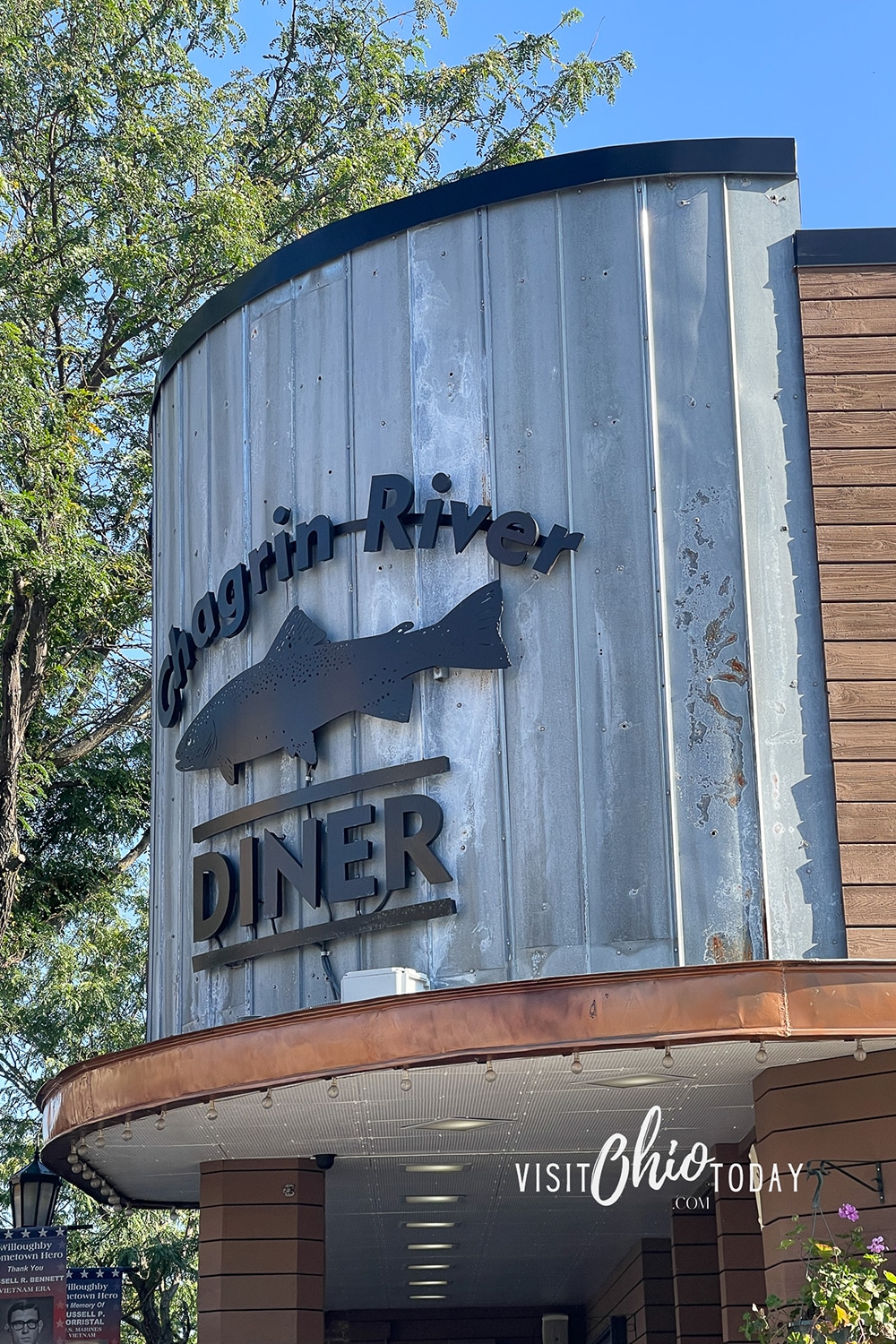 vertical photo of the outside sign of the Chagrin River Diner. Photo credit: Cindy Gordon of VisitOhioToday.com